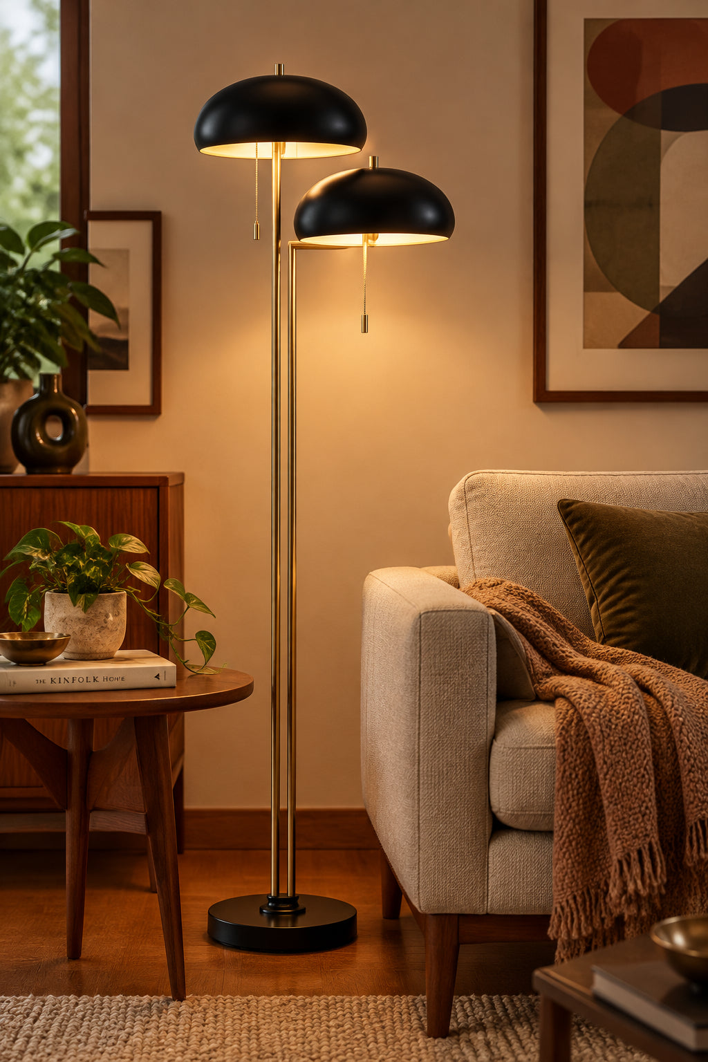 Cap Floor Lamp - Black Dual 40W Mid-Century Modern-Lighting-DECOROLALA