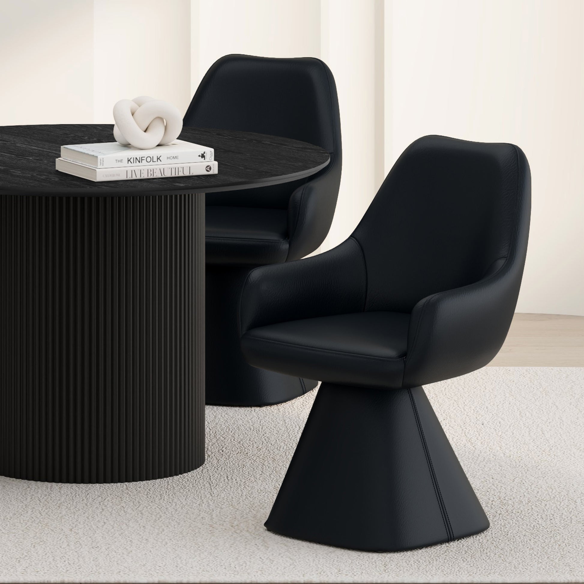 Caprese Swivel Dining Chair - Black Fully Upholstered-DECOROLALA