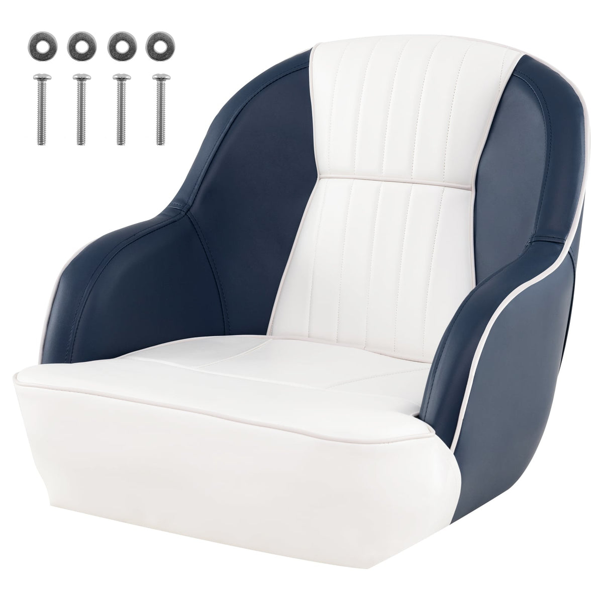 Captain Bucket Seat Pontoon Boat Chair with PVC Leather and Armrests-Blue-Water Sports-DECOROLALA