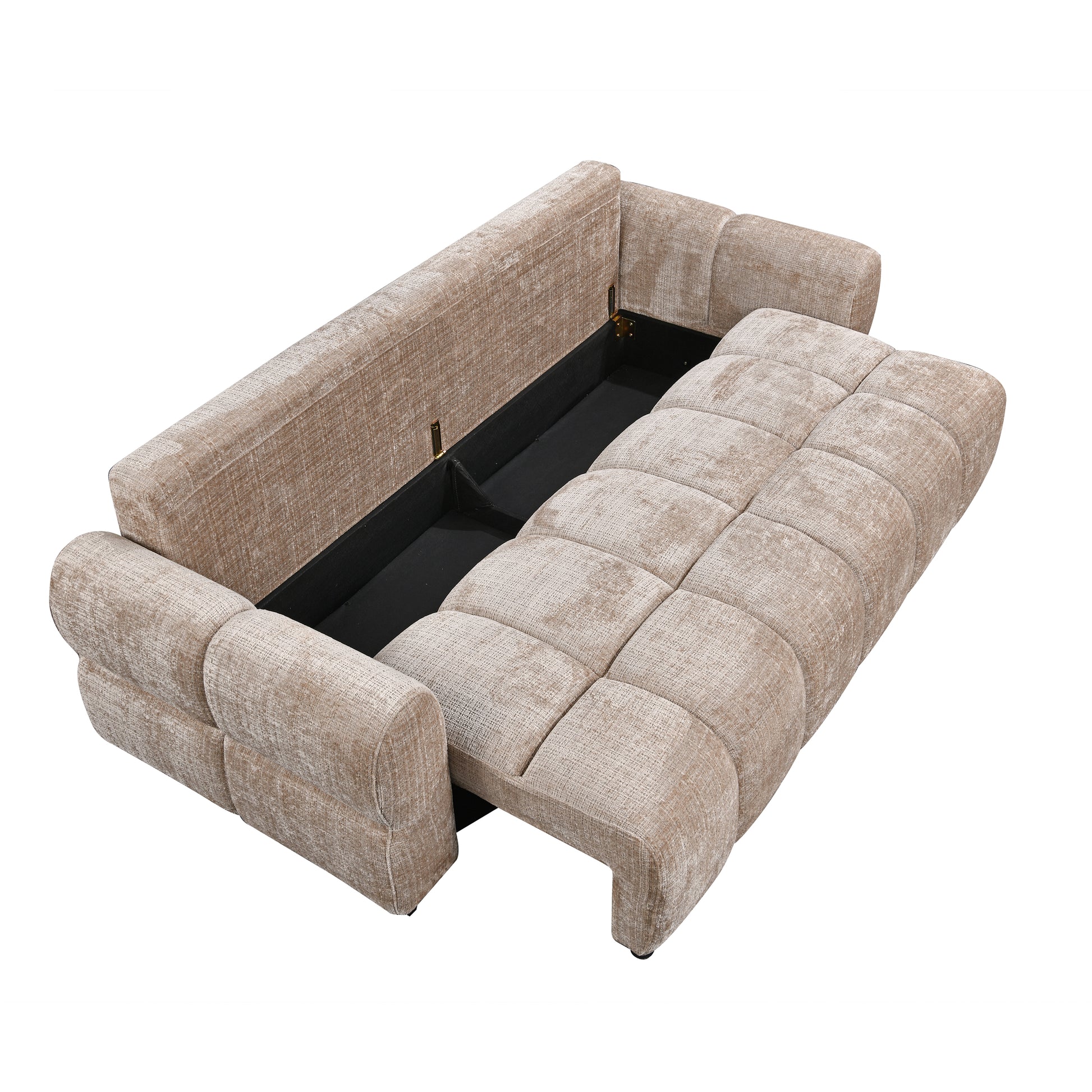 Cara 92 in. Beige Upholstered Tufted Sofa Bed-Living Room-DECOROLALA