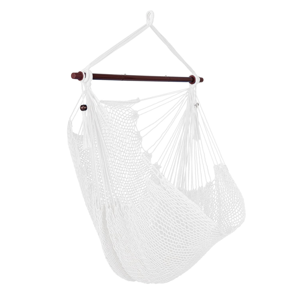 Caribbean Hammock Chair with Metal Spreader Bar Woven Rope Swing-Beige-Hammocks-DECOROLALA