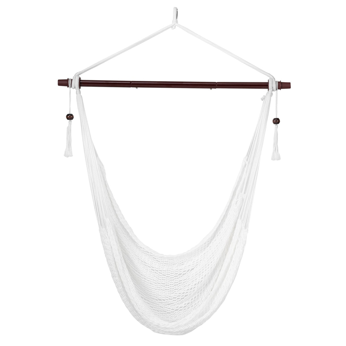 Caribbean Hammock Chair with Metal Spreader Bar Woven Rope Swing-Beige-Hammocks-DECOROLALA