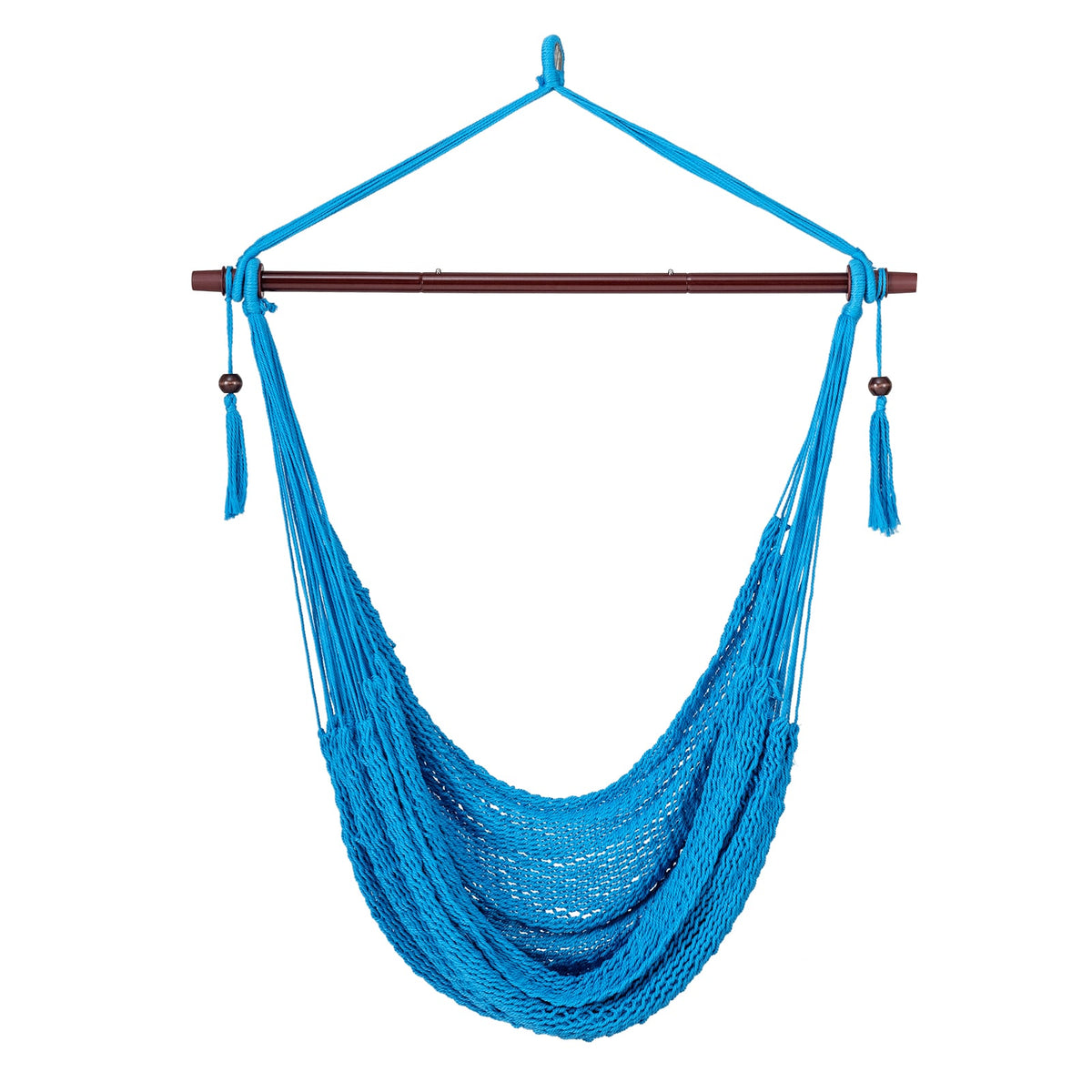 Caribbean Hammock Chair with Metal Spreader Bar Woven Rope Swing-Blue-Hammocks-DECOROLALA
