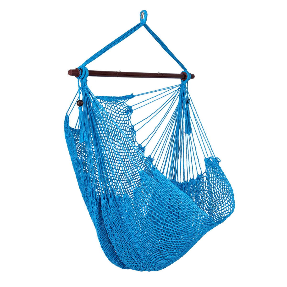 Caribbean Hammock Chair with Metal Spreader Bar Woven Rope Swing-Blue-Hammocks-DECOROLALA