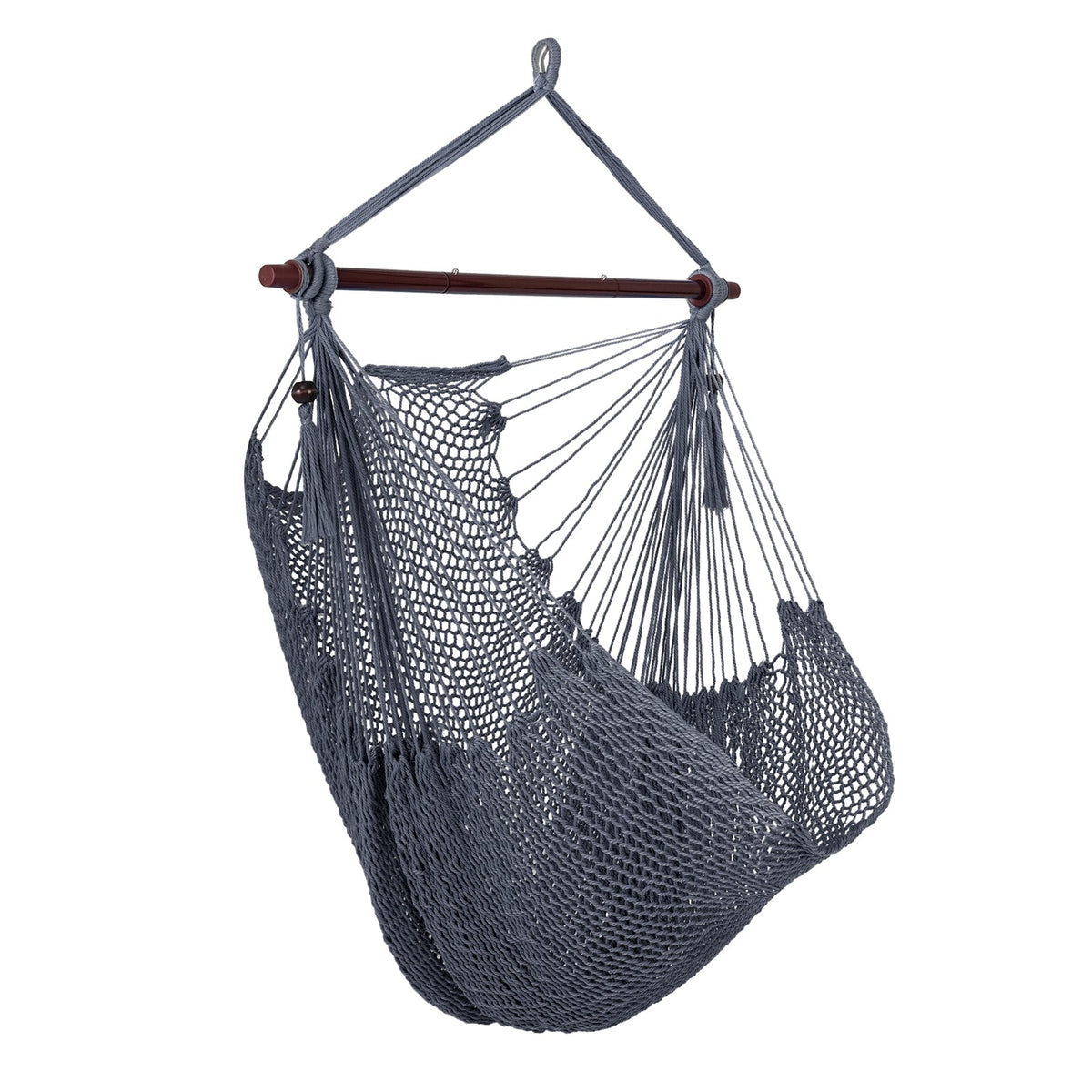 Caribbean Hammock Chair with Metal Spreader Bar Woven Rope Swing-Gray-Hammocks-DECOROLALA