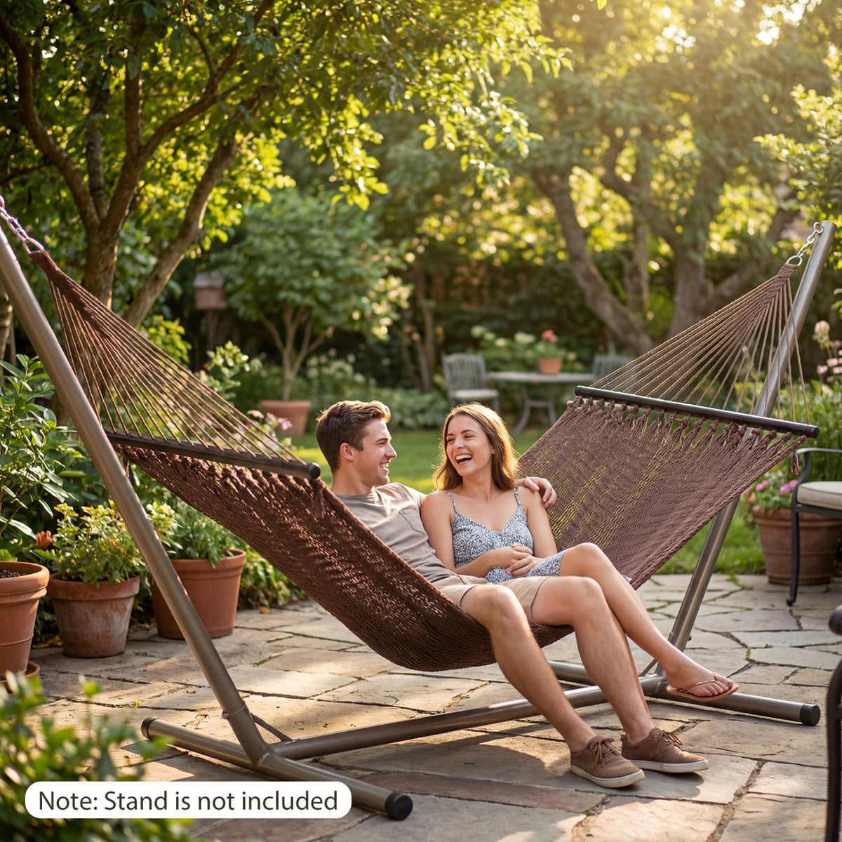 Caribbean Hammock with Spreader Bar for Patio Poolside-Brown-Hammocks-DECOROLALA