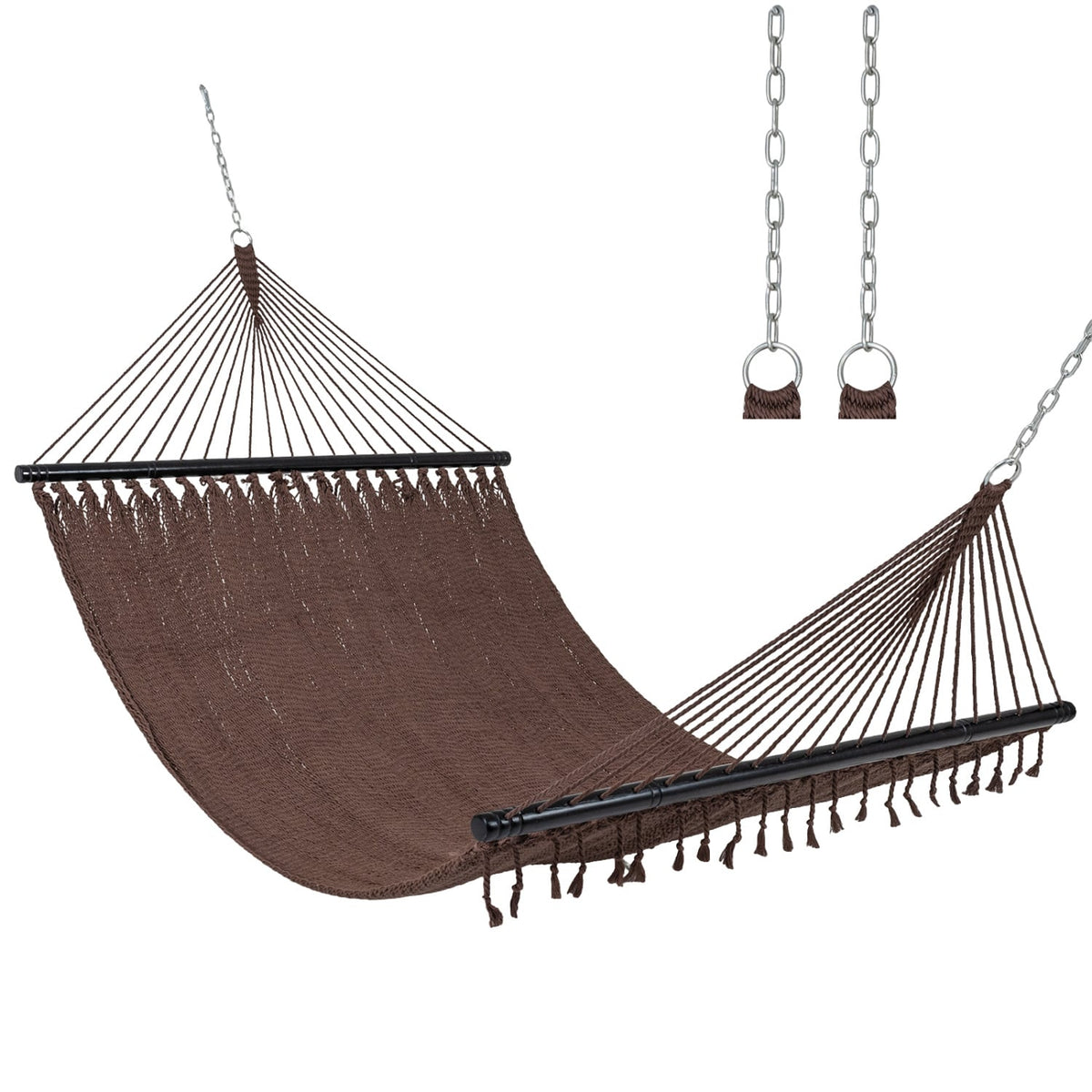 Caribbean Hammock with Spreader Bar for Patio Poolside-Brown-Hammocks-DECOROLALA