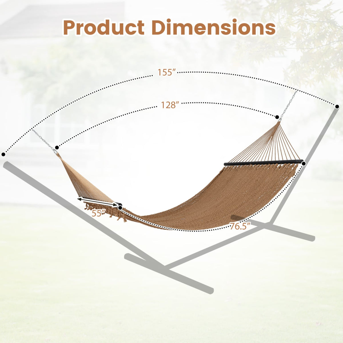 Caribbean Hammock with Spreader Bar for Patio Poolside-Khaki-Hammocks-DECOROLALA