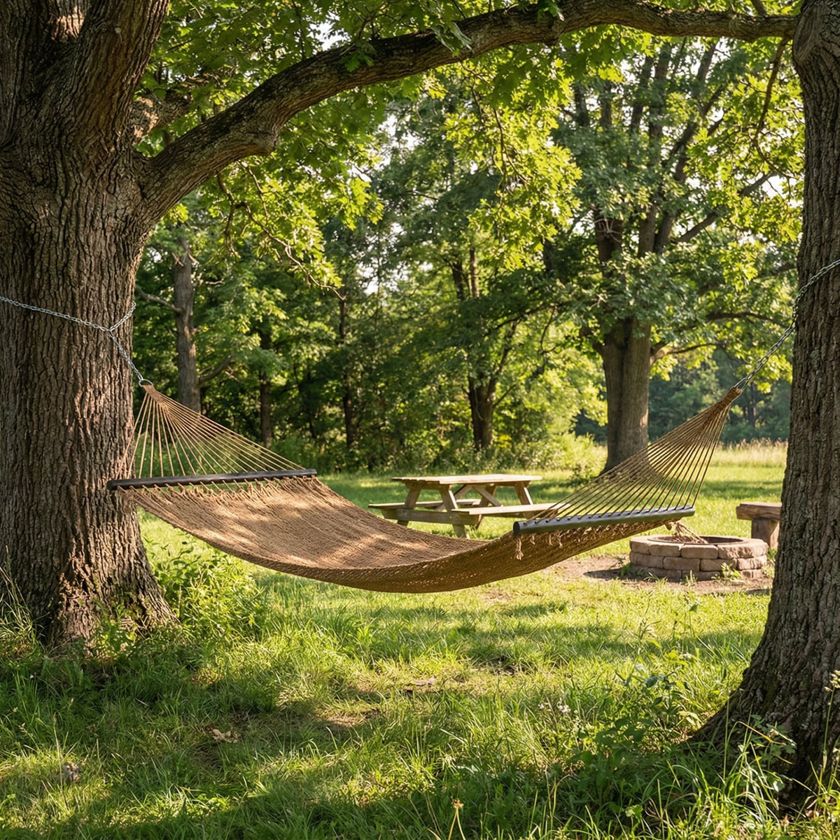 Caribbean Hammock with Spreader Bar for Patio Poolside-Khaki-Hammocks-DECOROLALA