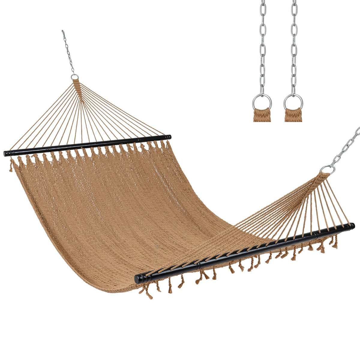 Caribbean Hammock with Spreader Bar for Patio Poolside-Khaki-Hammocks-DECOROLALA
