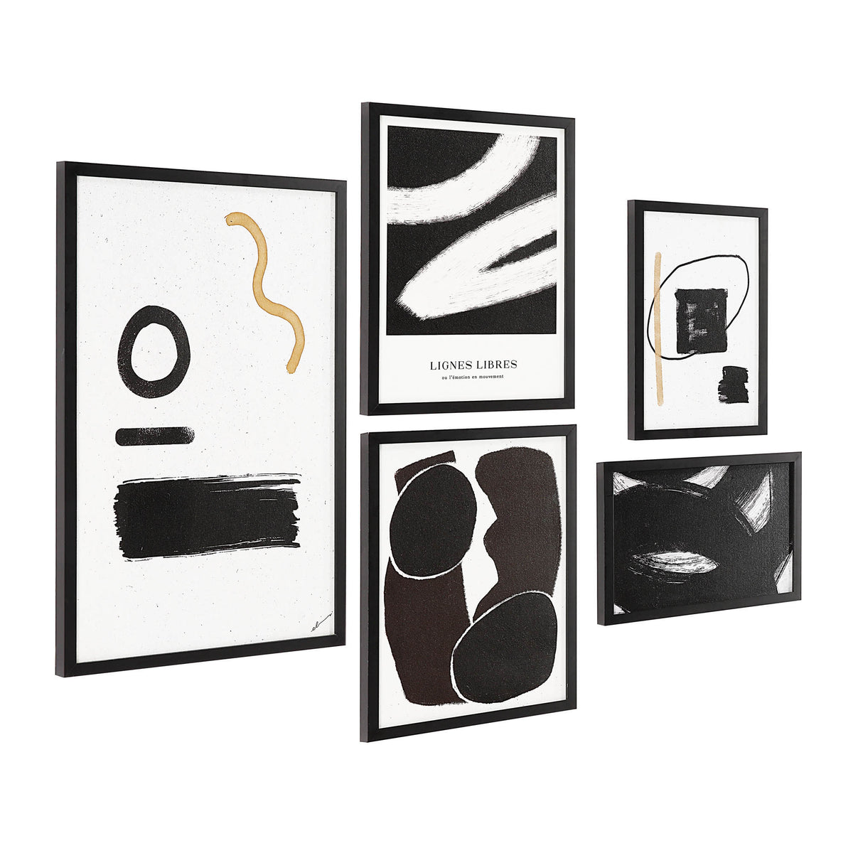 Carife 5 Piece Wide Wall Art, Black-Wall Art Prints-DECOROLALA