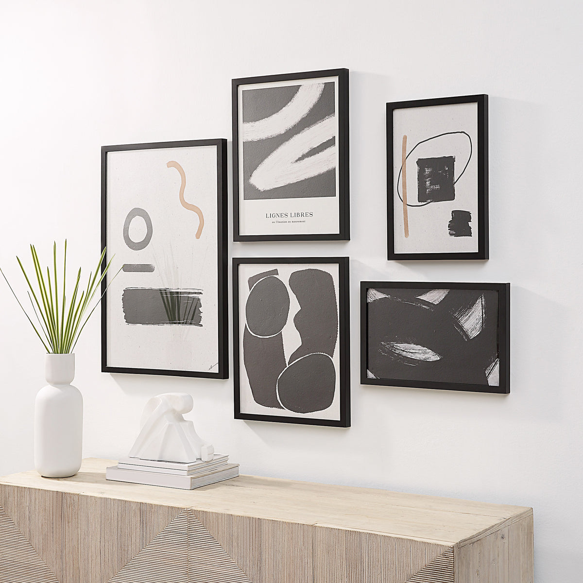 Carife 5 Piece Wide Wall Art, Black-Wall Art Prints-DECOROLALA