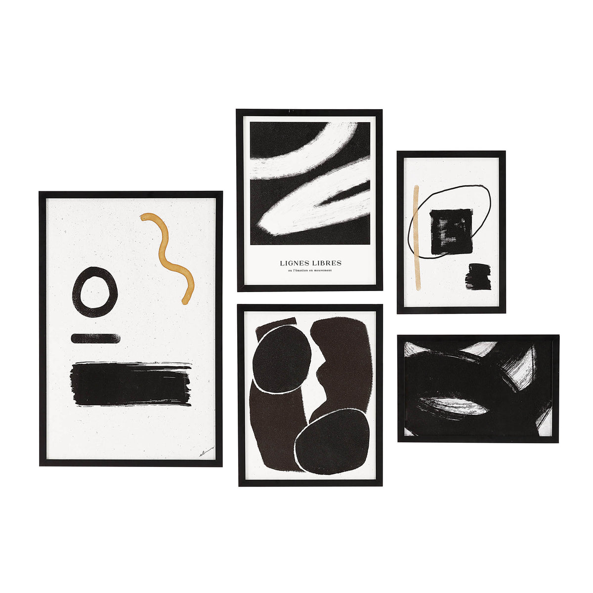 Carife 5 Piece Wide Wall Art, Black-Wall Art Prints-DECOROLALA