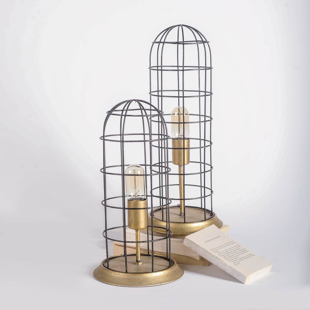 Carkner I (38"H) Gun-Metal Grey Cylindrical Metal Cage Table Lamp-Table Lamps-DECOROLALA