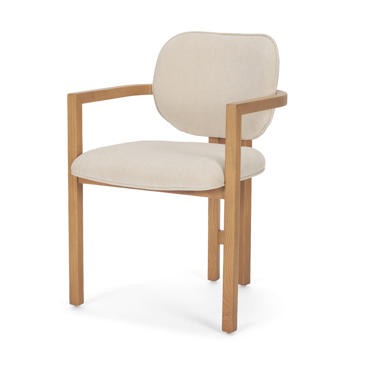 Carlisle Curved Back Dining Arm Chair | Cream Chenille w/ Brown Wood-Dining Chairs-DECOROLALA