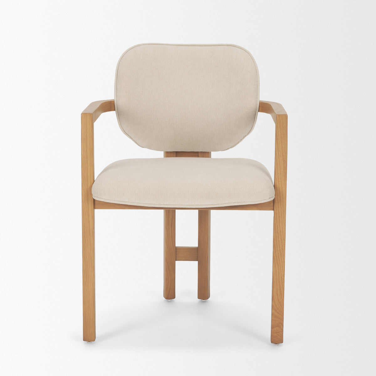 Carlisle Curved Back Dining Arm Chair | Cream Chenille w/ Brown Wood-Dining Chairs-DECOROLALA
