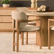 Carlisle Curved Back Dining Arm Chair | Cream Chenille w/ Brown Wood-Dining Chairs-DECOROLALA