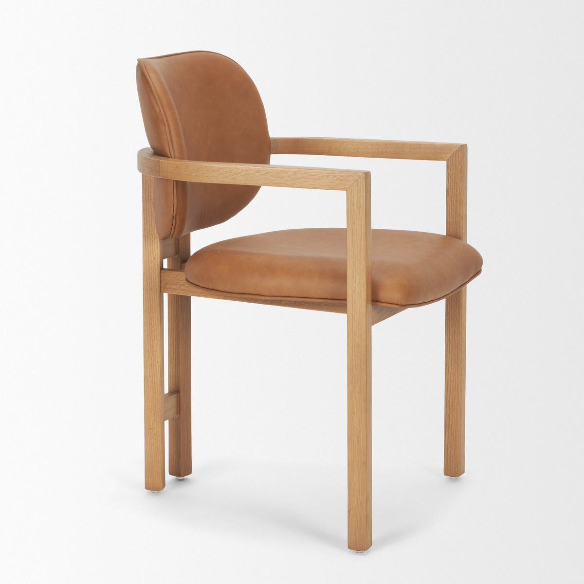Carlisle Curved Back Dining Arm Chair | Leather w/ Brown Wood-Dining Chairs-DECOROLALA
