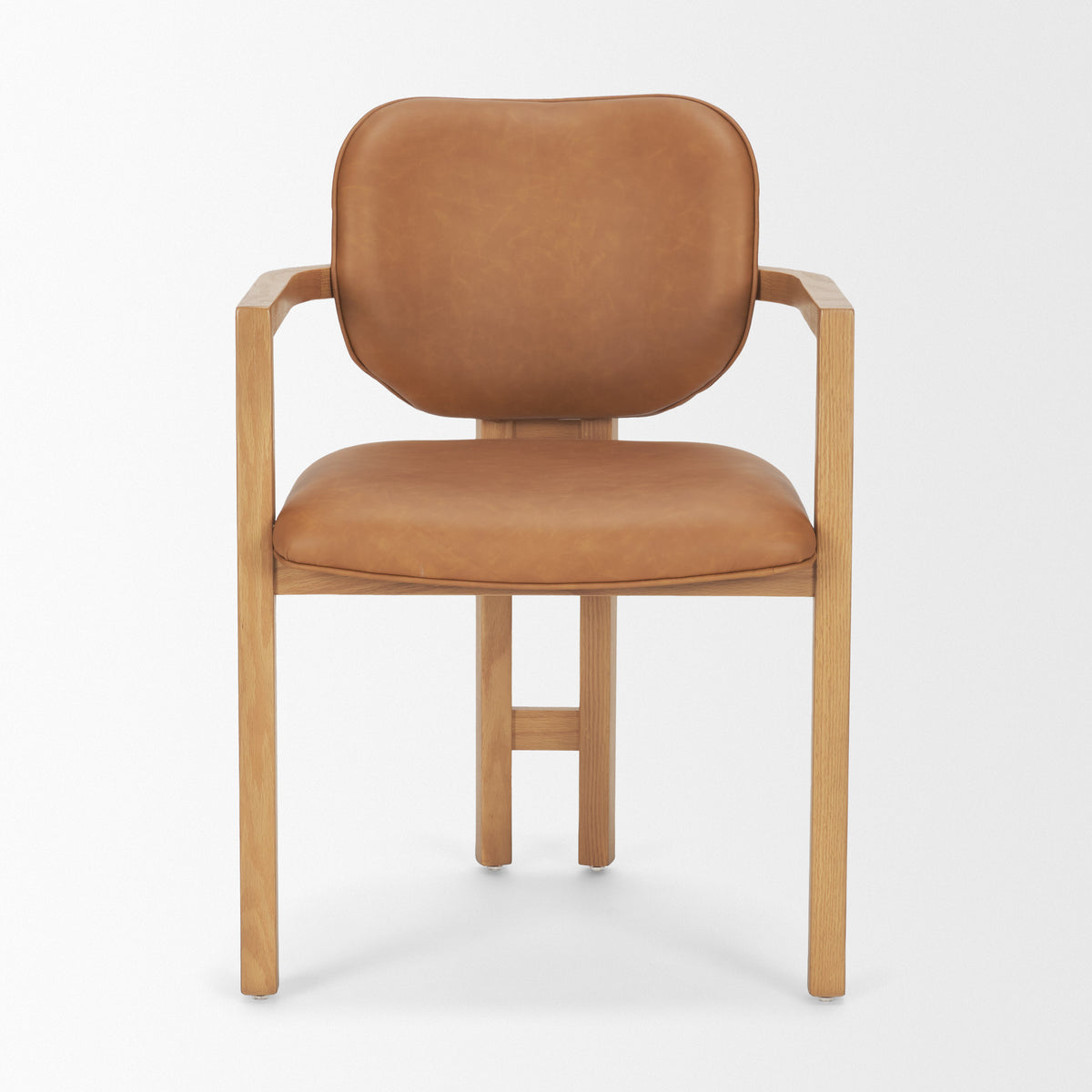 Carlisle Curved Back Dining Arm Chair | Leather w/ Brown Wood-Dining Chairs-DECOROLALA