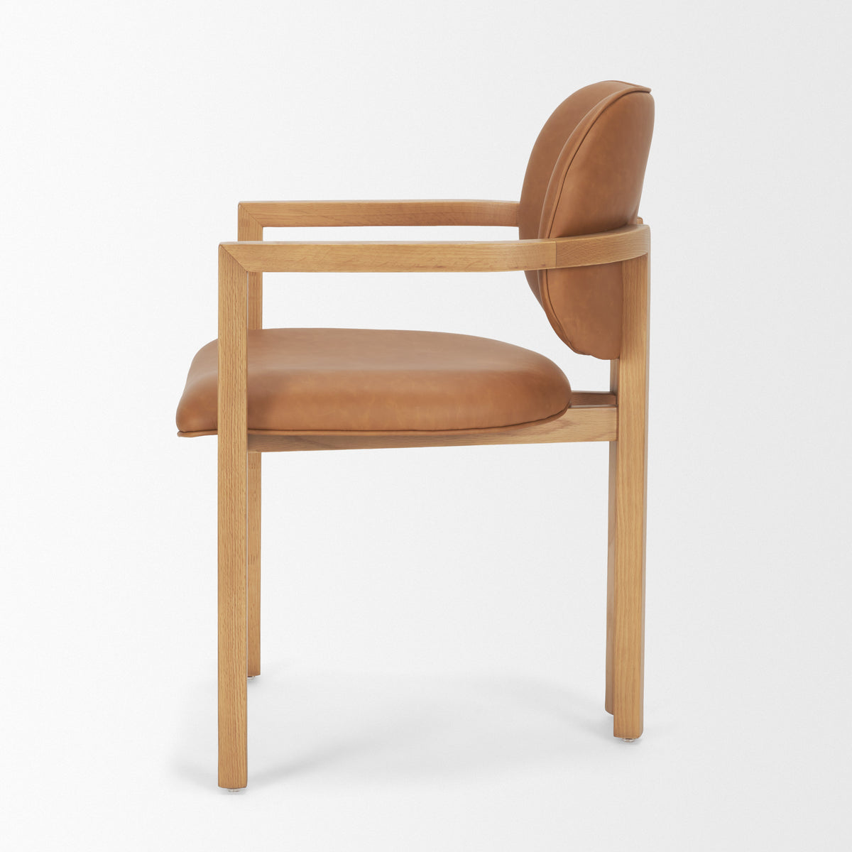 Carlisle Curved Back Dining Arm Chair | Leather w/ Brown Wood-Dining Chairs-DECOROLALA