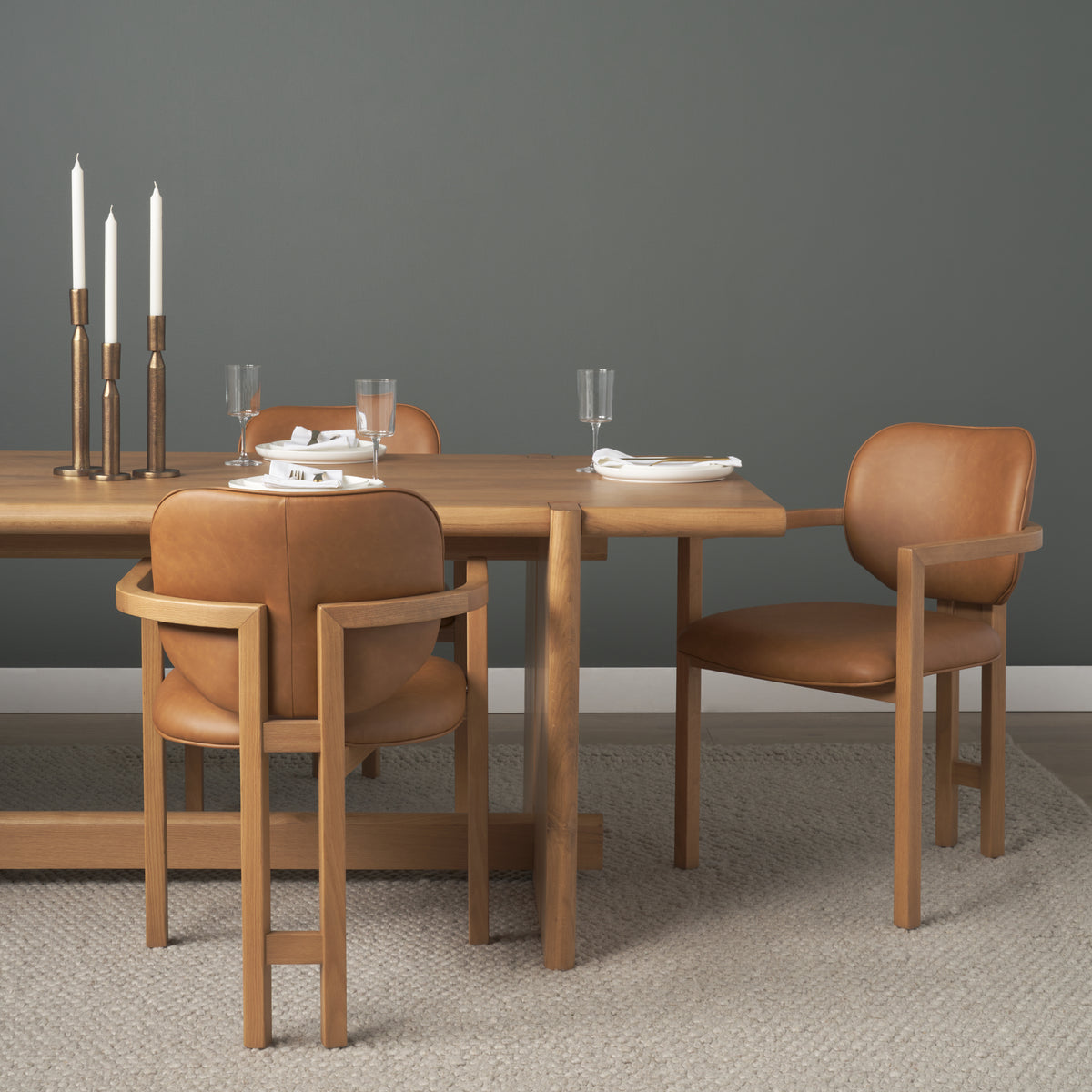 Carlisle Curved Back Dining Arm Chair | Leather w/ Brown Wood-Dining Chairs-DECOROLALA