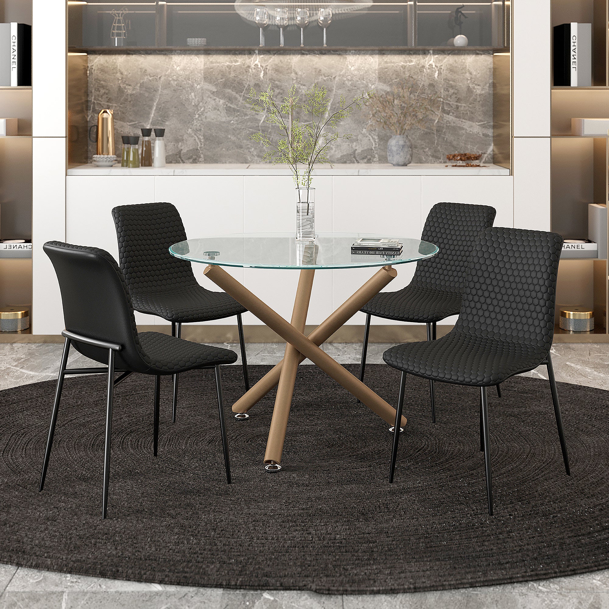 Carmilla Brixx 5-Piece Dining Set - Gold and Glass 5PC-DECOROLALA