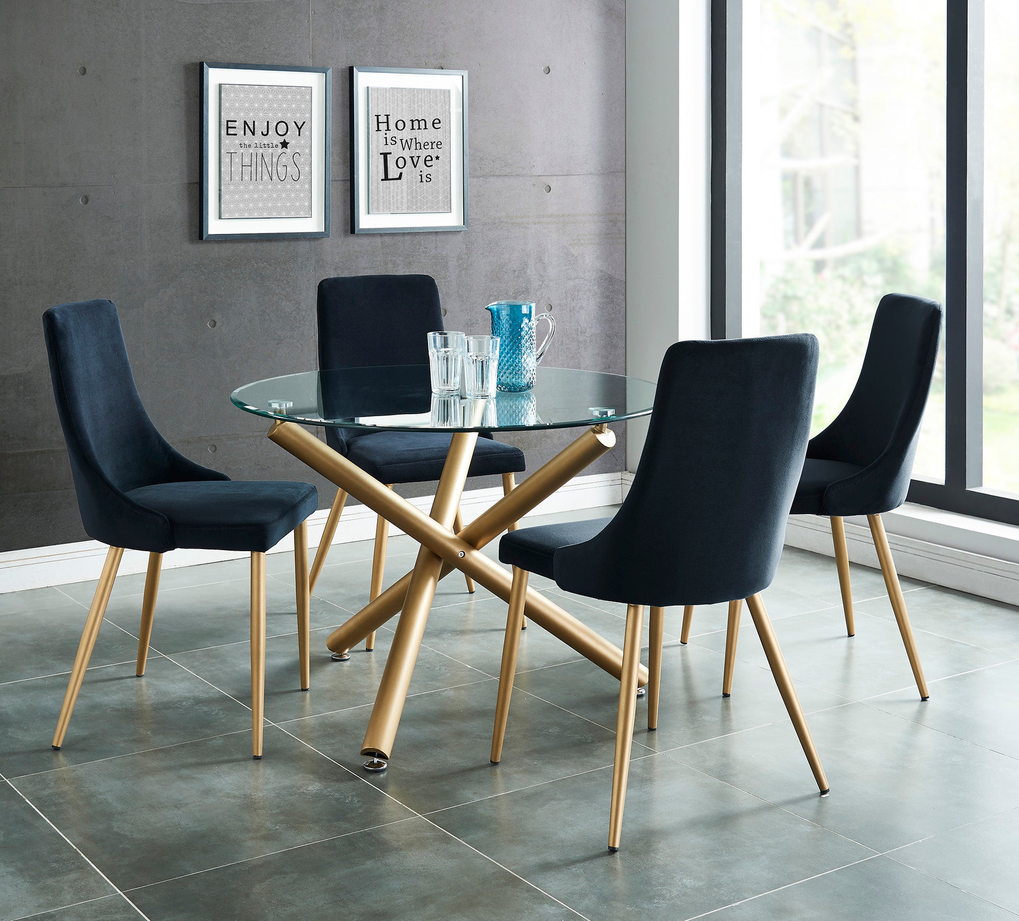 Carmilla Dining Table - Aged Gold Metal & Tempered Glass-DECOROLALA