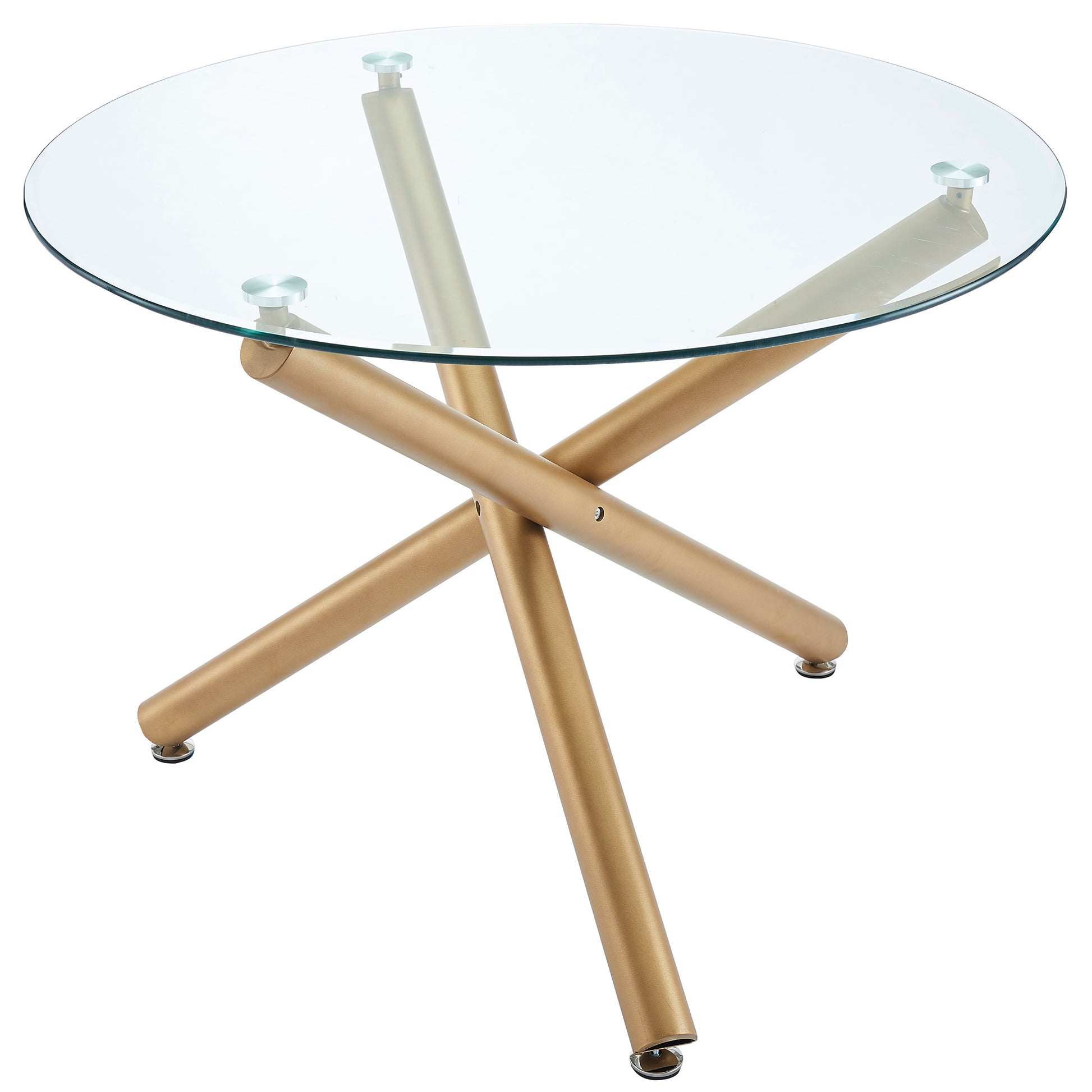 Carmilla Dining Table - Aged Gold Metal & Tempered Glass-DECOROLALA