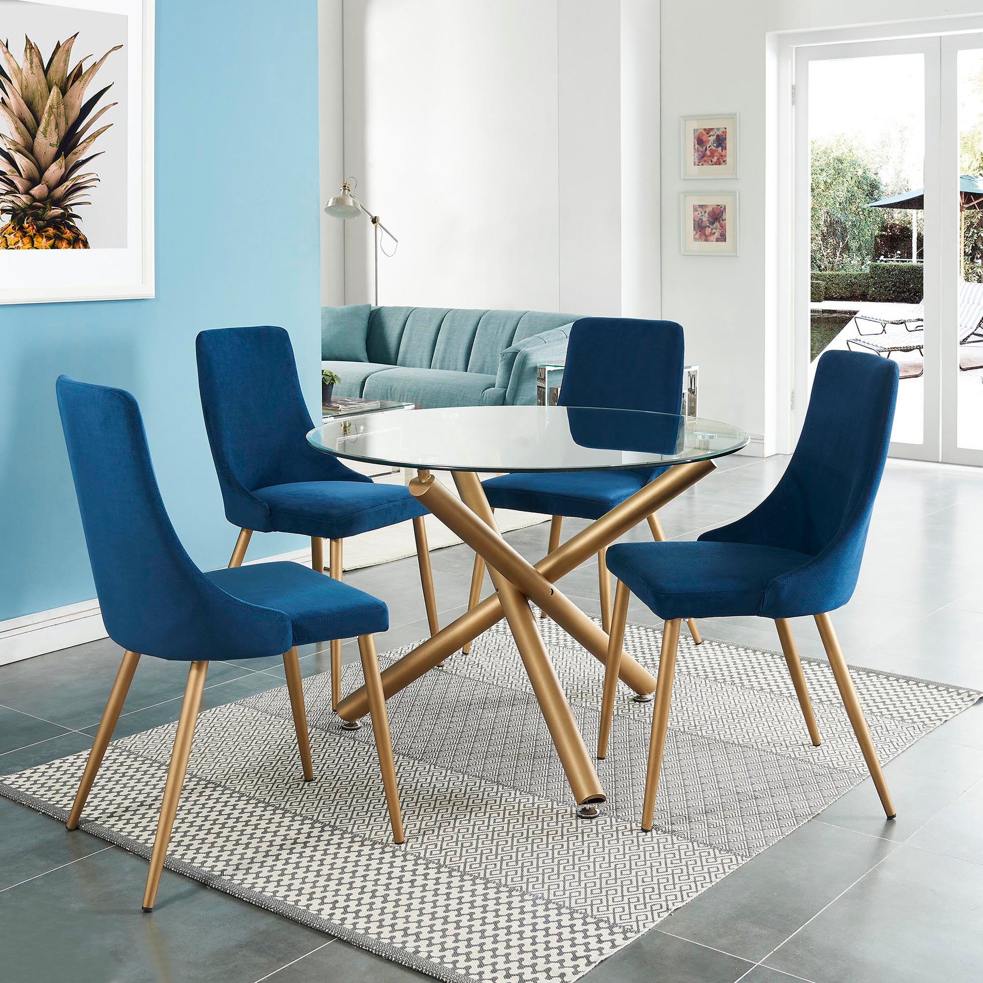 Carmilla Dining Table - Aged Gold Metal & Tempered Glass-DECOROLALA
