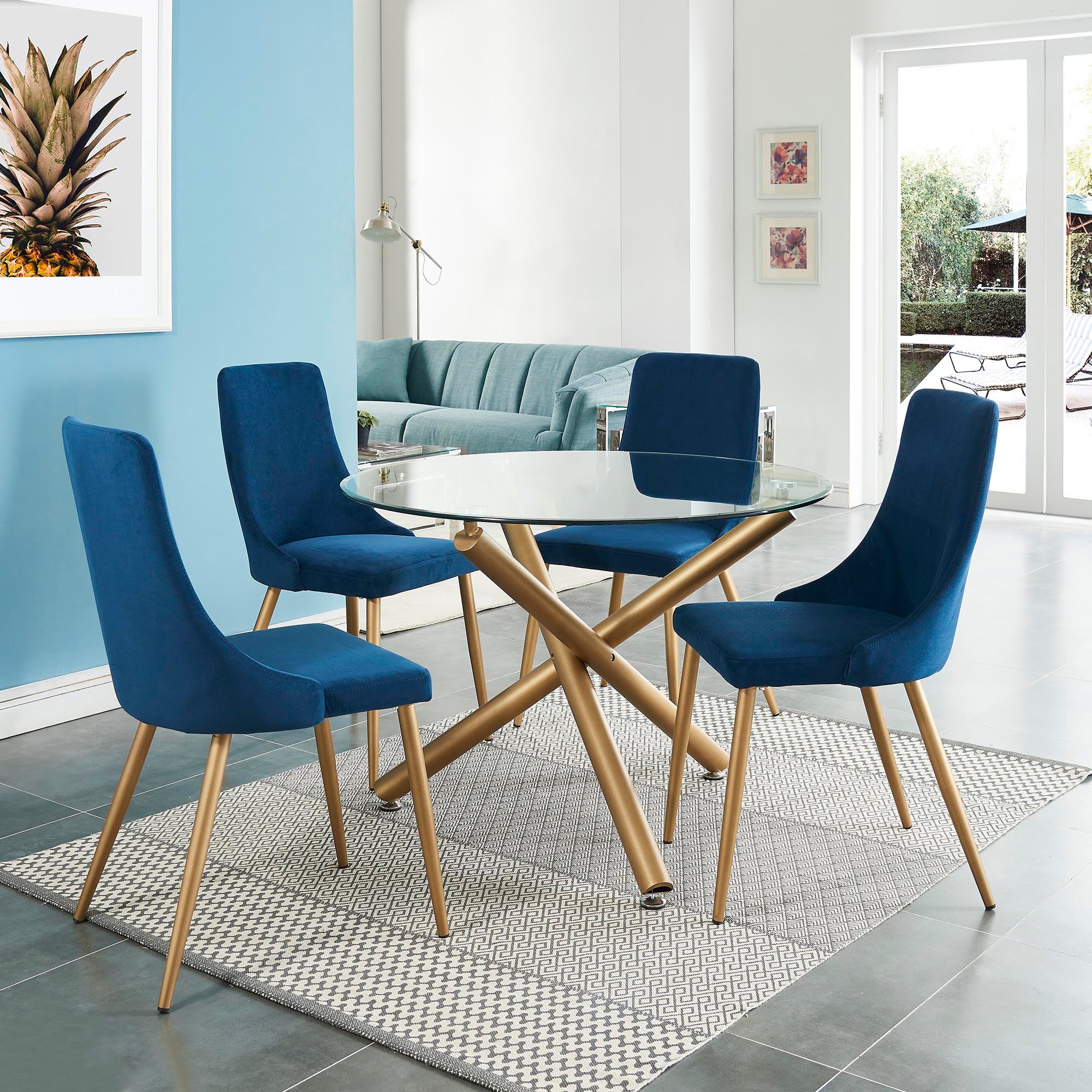 Carmilla Dining Table - Aged Gold Metal & Tempered Glass-DECOROLALA