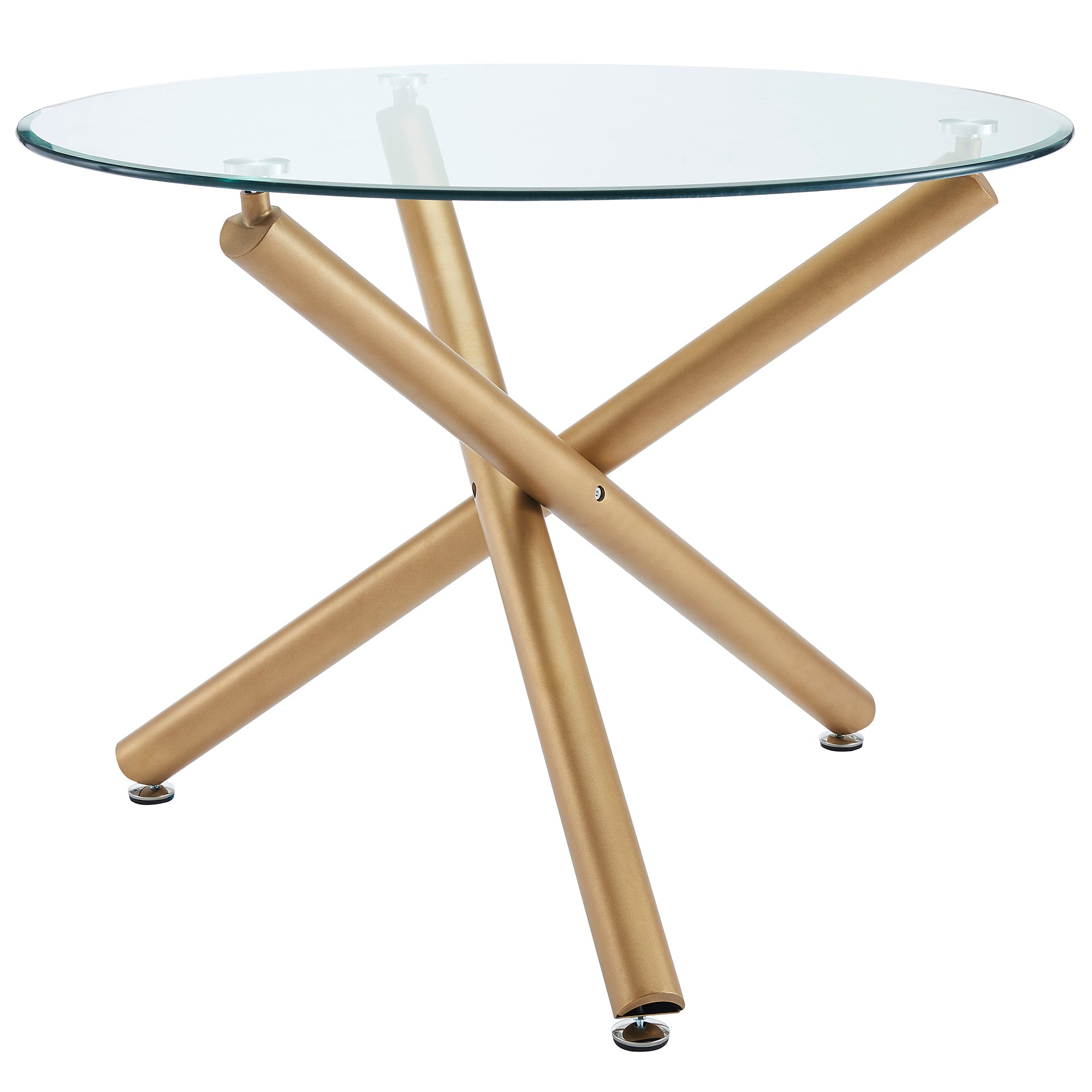 Carmilla Dining Table - Aged Gold Metal & Tempered Glass-DECOROLALA