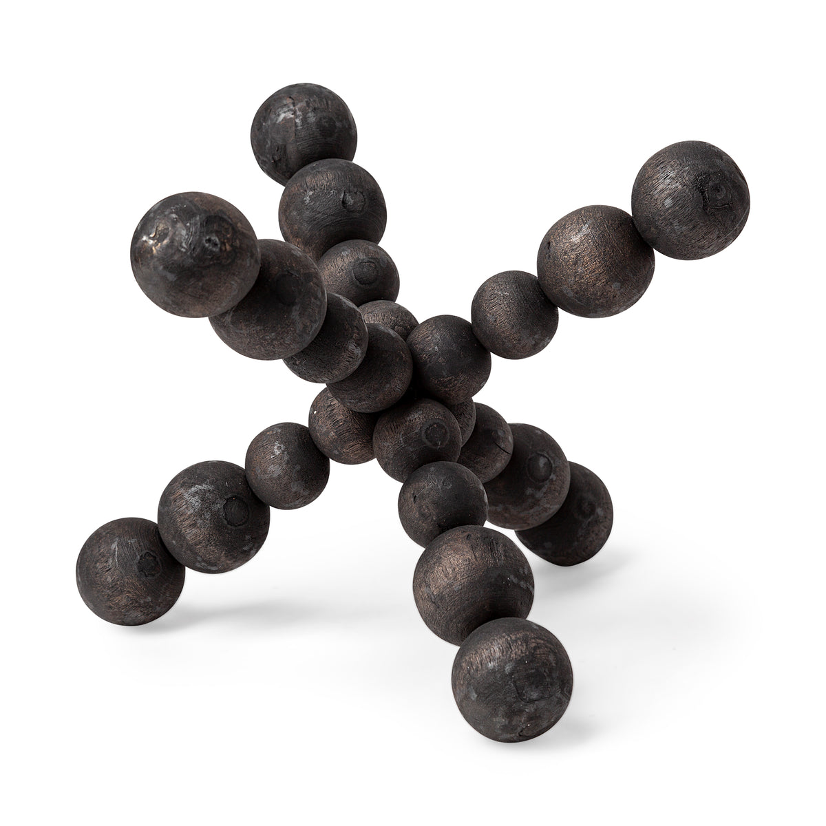 Carollan II Large Black Geometric Wood Ball Jack - 9" x 9"-Decorative Objects-DECOROLALA