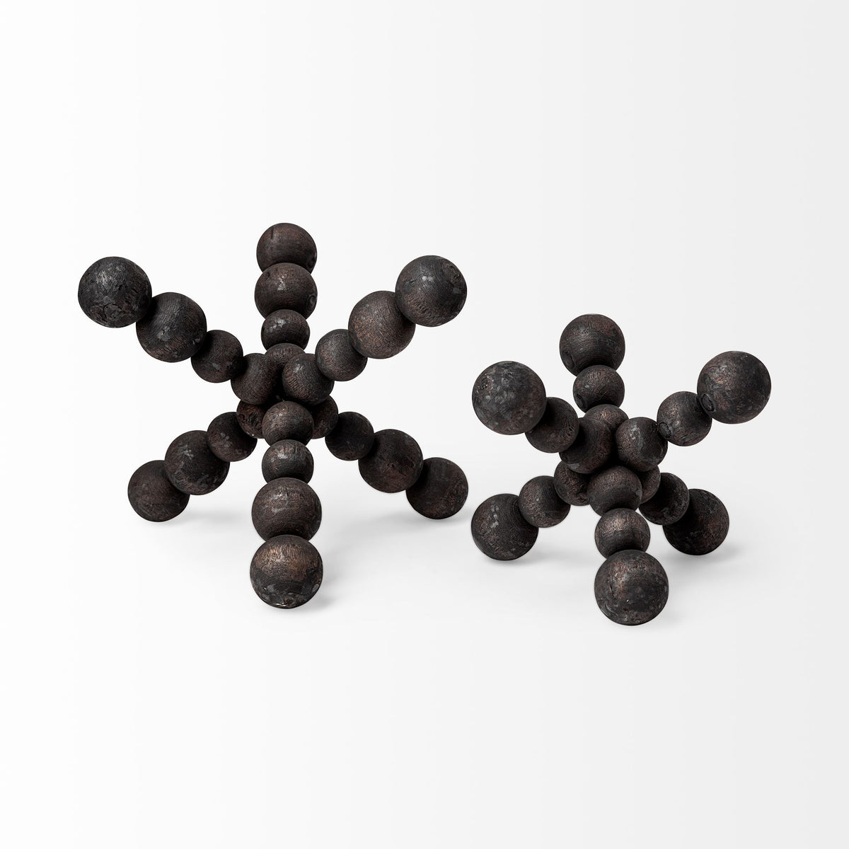 Carollan II Large Black Geometric Wood Ball Jack - 9" x 9"-Objects-DECOROLALA