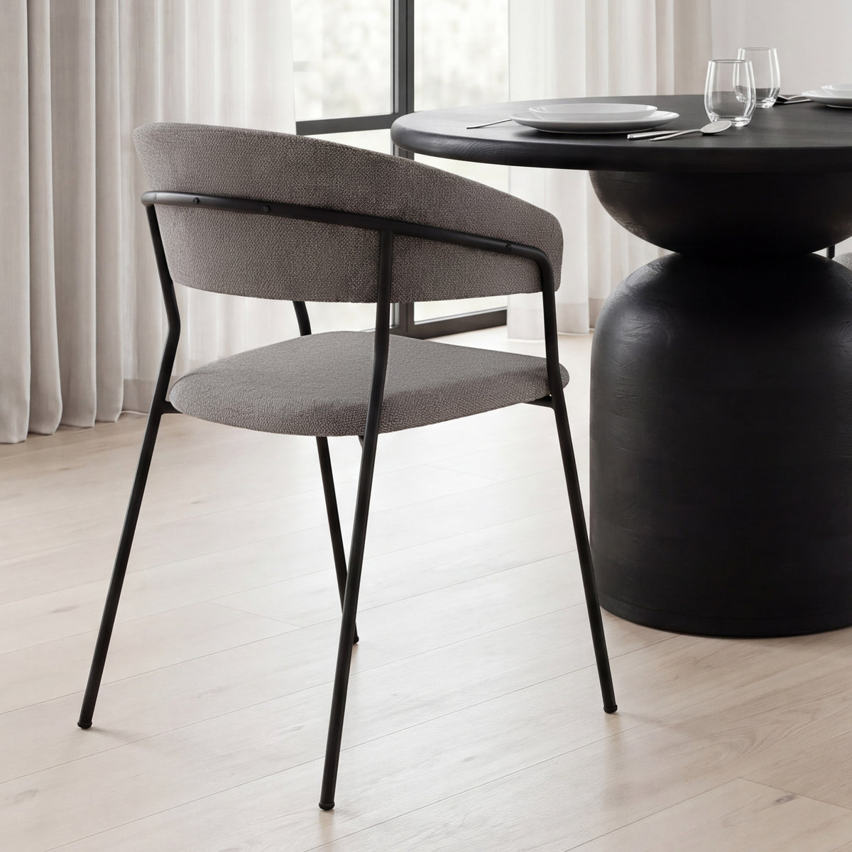Carolyn Contoured Back Dining Side Chair | Gray Fabric w/ Metal-Dining Chairs-DECOROLALA
