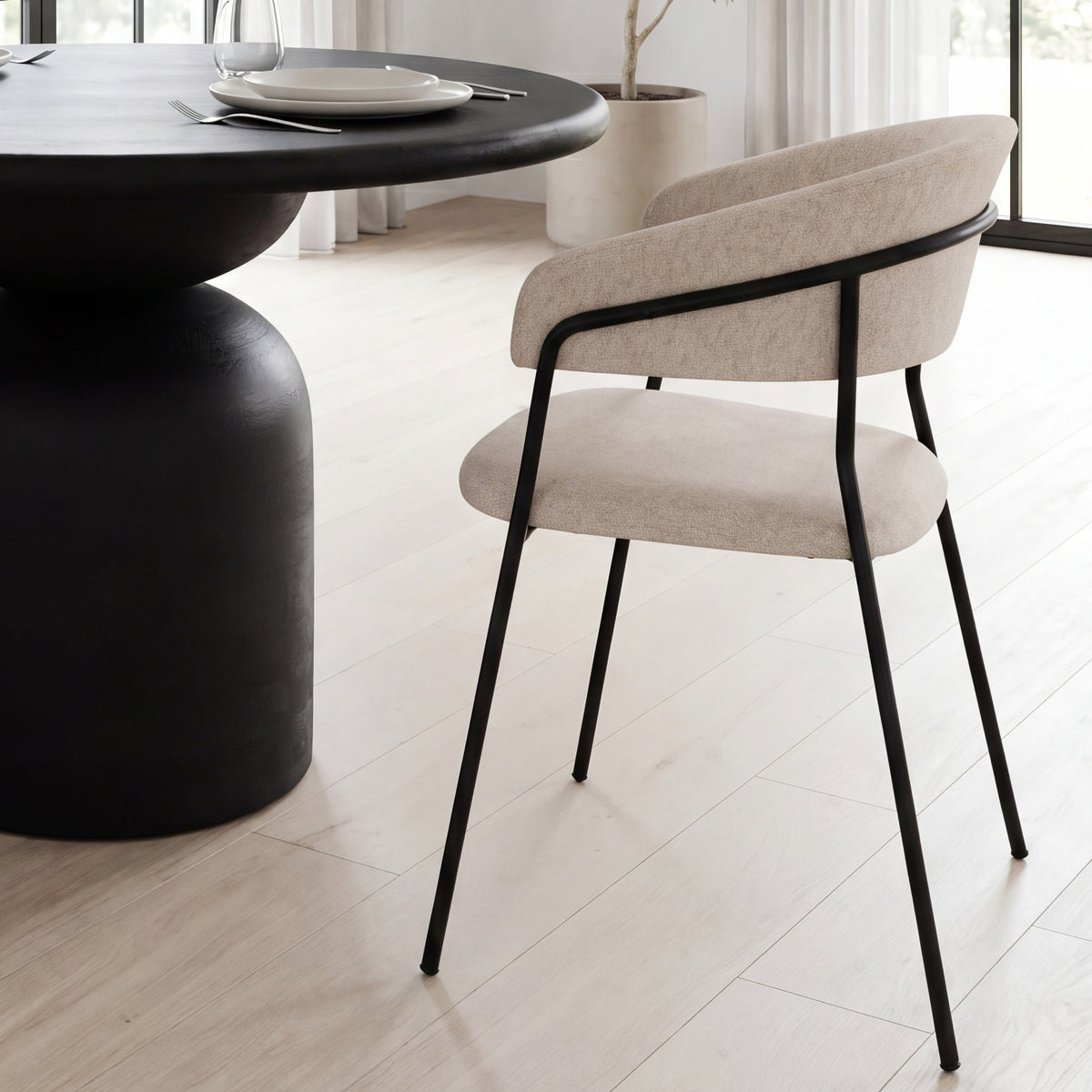 Carolyn Contoured Back Dining Side Chair | Oatmeal Fabric w/ Metal-Dining Chairs-DECOROLALA