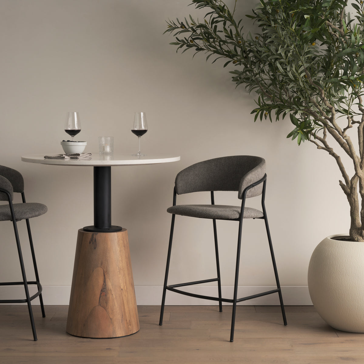 Carolyn Counter Stool w/ Oatmeal Fabric & Matte Black Metal-Bar Stools-DECOROLALA