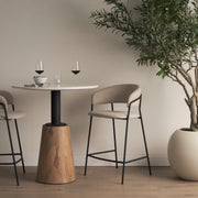 Carolyn Counter Stool w/ Oatmeal Fabric & Matte Black Metal-Bar Stools-DECOROLALA