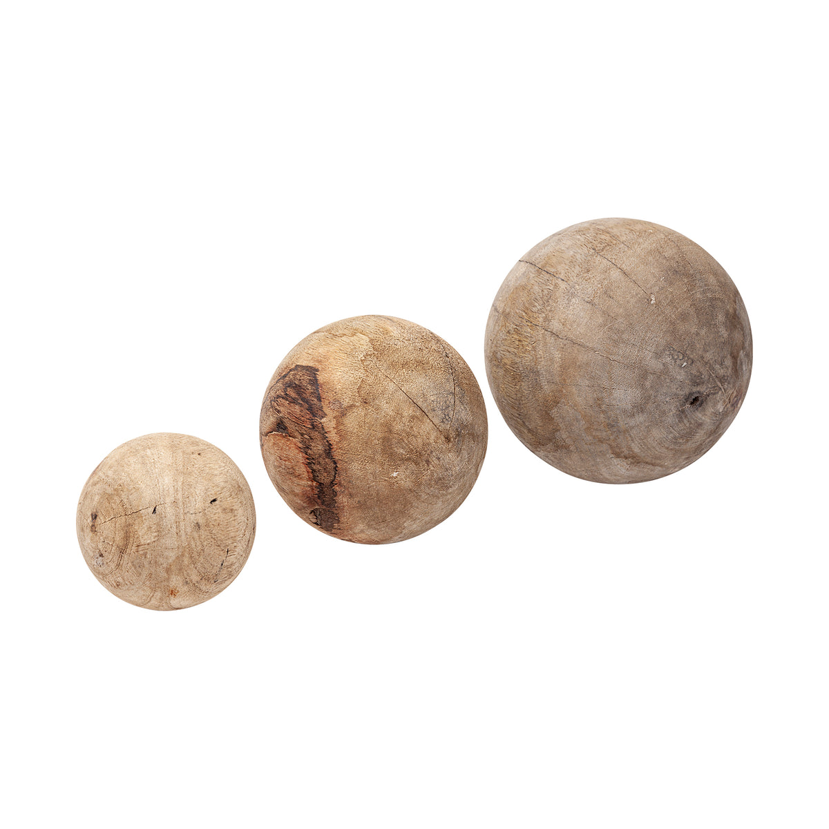 Carrick Natural Wood Decorative Spheres - Set of 3-Decorative Objects-DECOROLALA