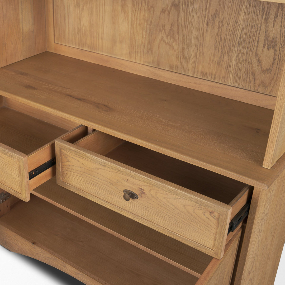 Carrington 85" Sideboard & Hutch | Brown Oak Wood w/ Brass Hardware-Cabinets-DECOROLALA