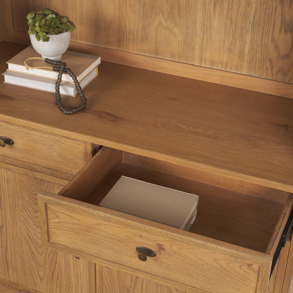 Carrington 85" Sideboard & Hutch | Brown Oak Wood w/ Brass Hardware-Cabinets-DECOROLALA