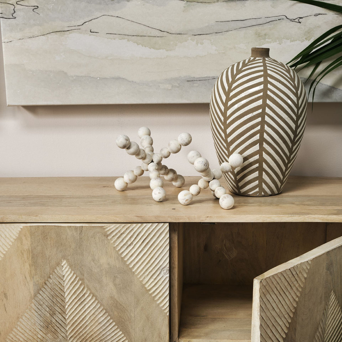 Carrollton I (Small) 7L x 7W Off-White Geometric Wood Ball Jack-Objects-DECOROLALA
