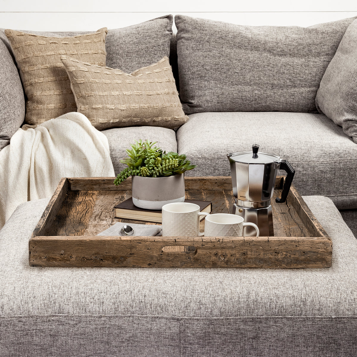 Carson (Large) 30L x 30W Brown Reclaimed Wood Tray-Trays-DECOROLALA