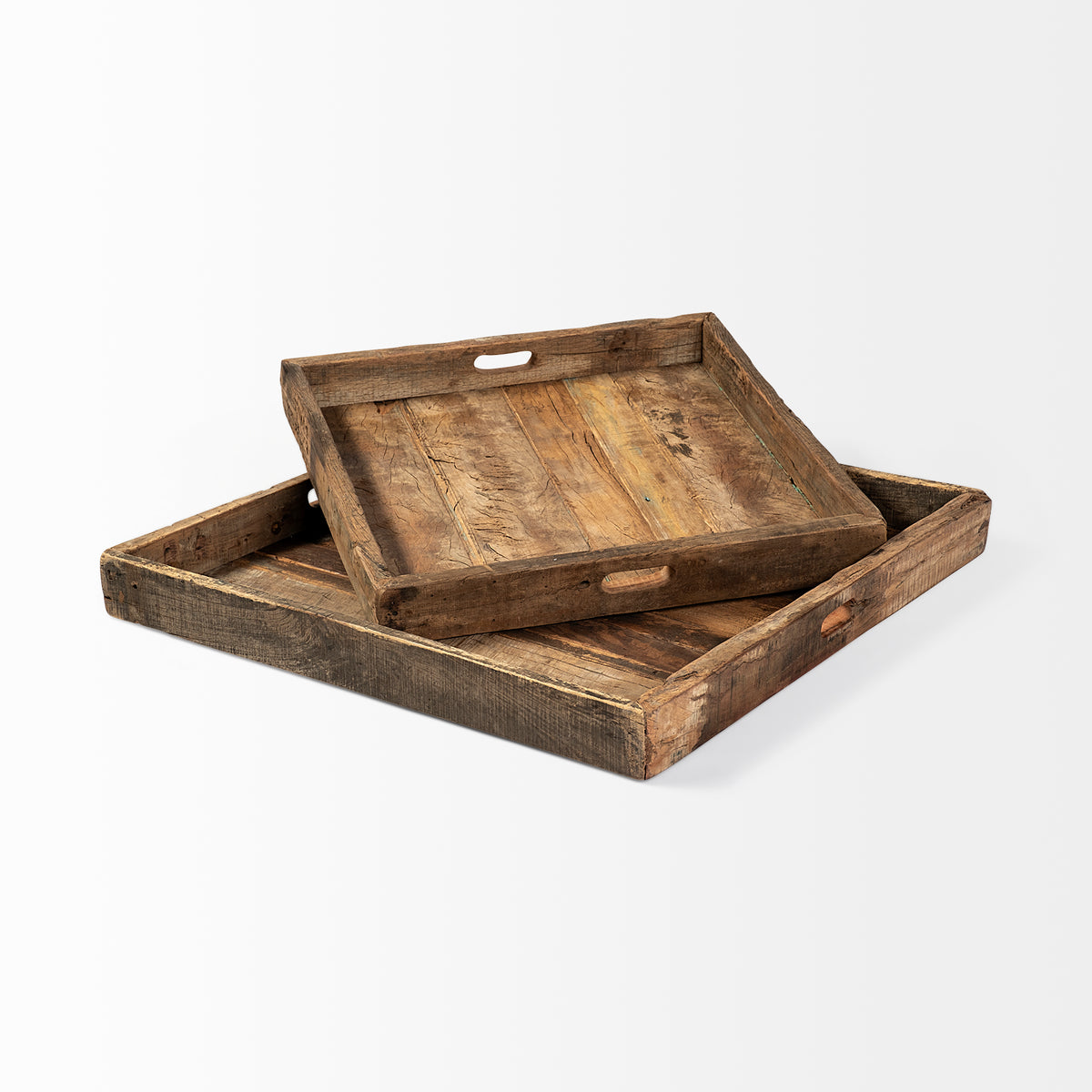 Carson (Small) 24L x 24W Brown Reclaimed Wood Tray-Trays-DECOROLALA