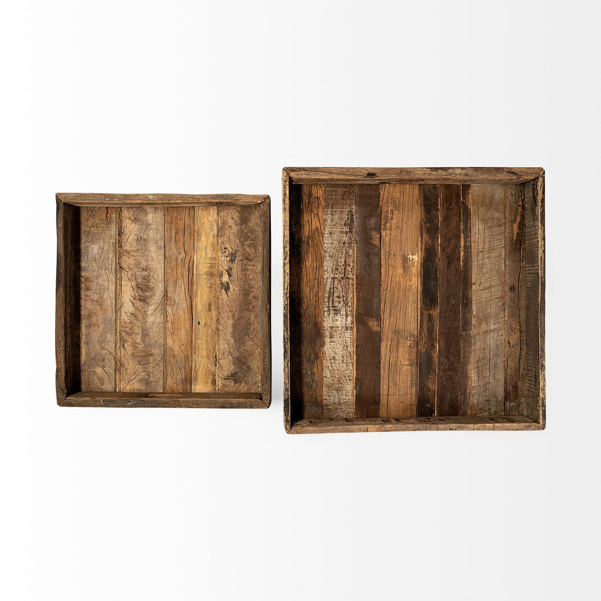 Carson (Small) 24L x 24W Brown Reclaimed Wood Tray-Trays-DECOROLALA