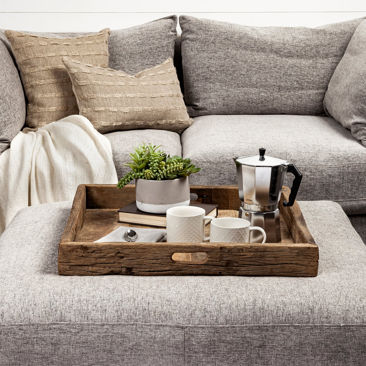 Carson (Small) 24L x 24W Brown Reclaimed Wood Tray-Trays-DECOROLALA