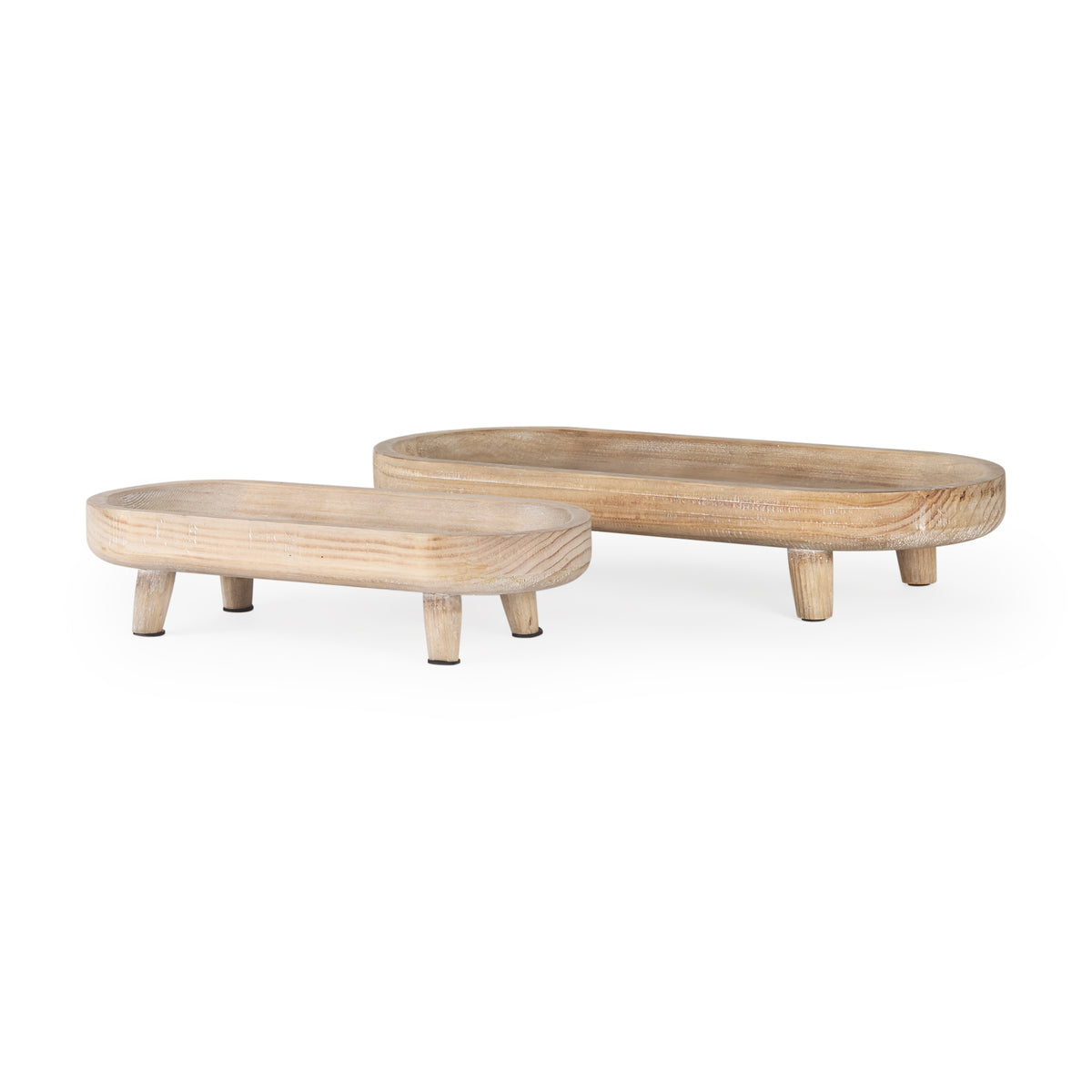 Carver Set of 2 Oblong White Washed Wood Footed Trays-Trays-DECOROLALA