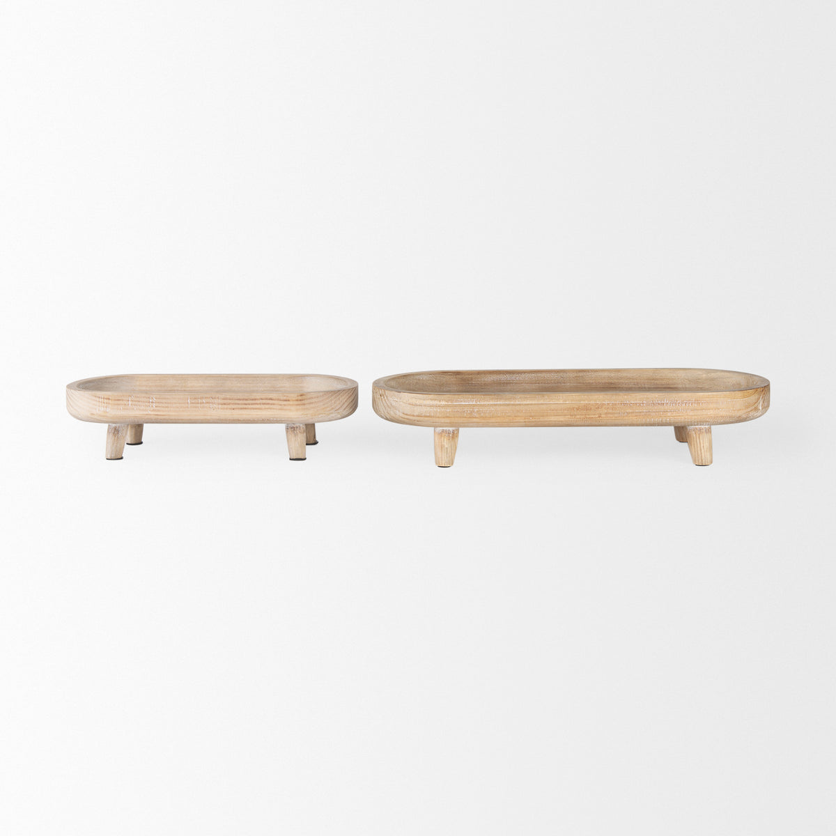 Carver Set of 2 Oblong White Washed Wood Footed Trays-Trays-DECOROLALA