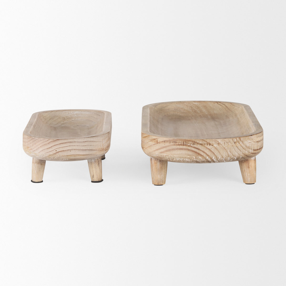 Carver Set of 2 Oblong White Washed Wood Footed Trays-Trays-DECOROLALA