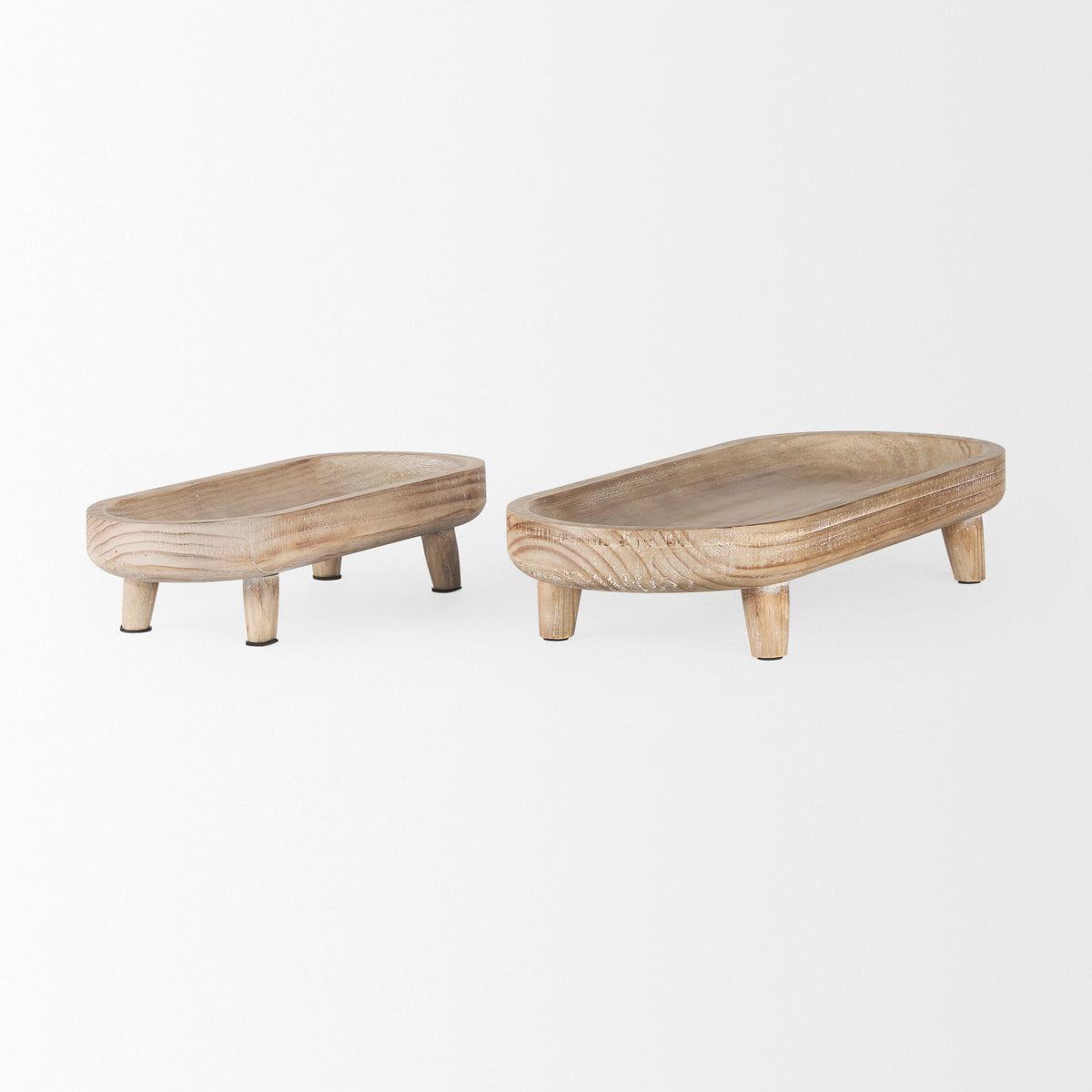 Carver Set of 2 Oblong White Washed Wood Footed Trays-Trays-DECOROLALA
