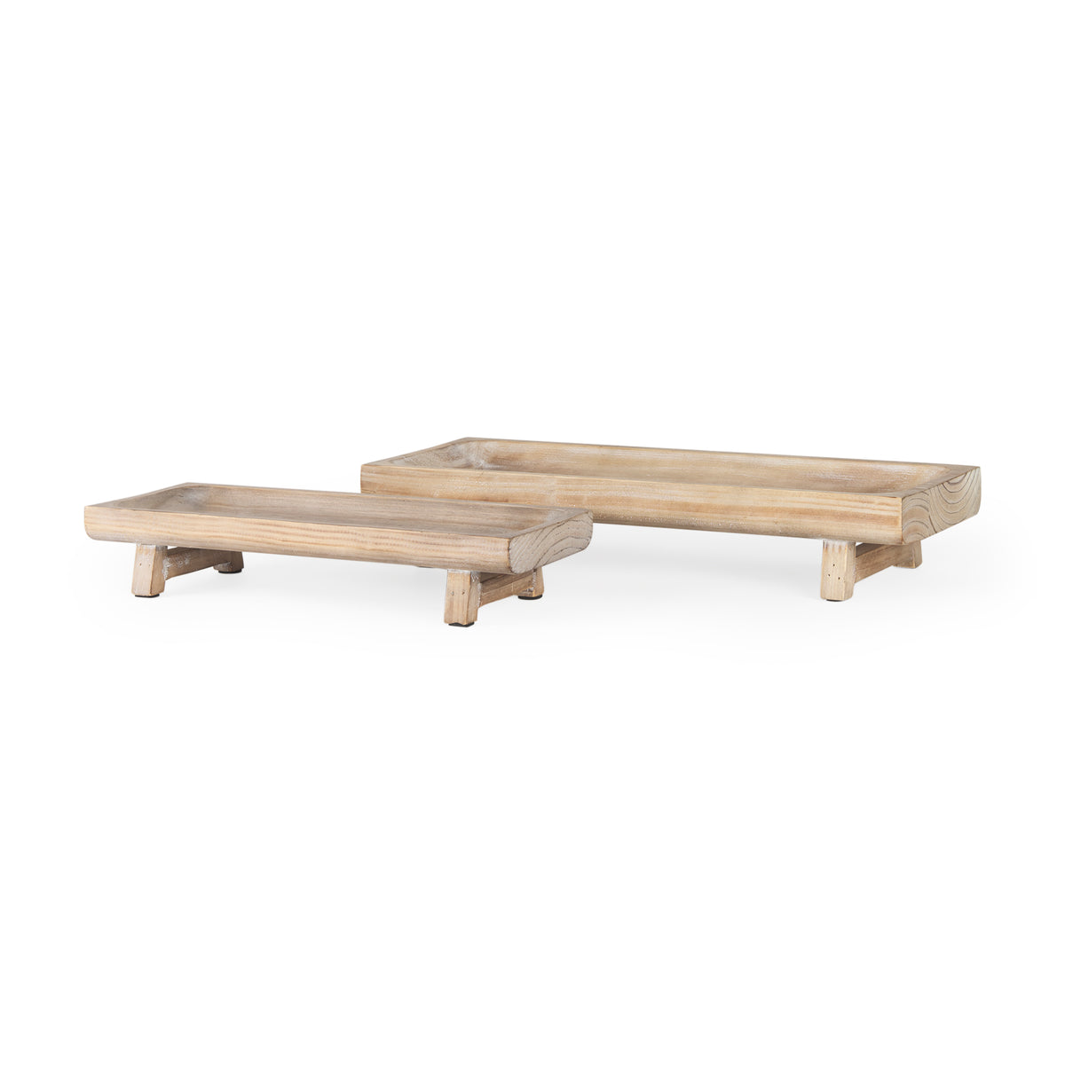 Carver Set of 2 Rectangular White Washed Wood Trays-Trays-DECOROLALA